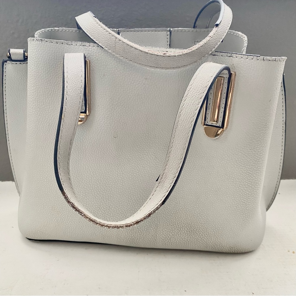 Hand Bag Purse Large Faux Leather With Gold Accents  Light Gray Preowned …
